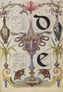 Guide for Constructing the Letters d and e; Joris Hoefnagel, Flemish , Hungarian, 1542 - 1600, Vienna, Austria; about 1591