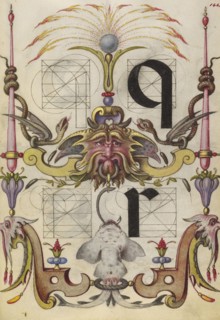 Guide for Constructing the Letters q and r; Joris Hoefnagel, Flemish , Hungarian, 1542 - 1600, Vienna, Austria; about 1591