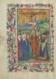 The Crucifixion; Westphalia, Germany; about 1500 - 1505; Tempera colors, gold paint, and ink on parchment; Leaf: 38.7 × 27.9 cm