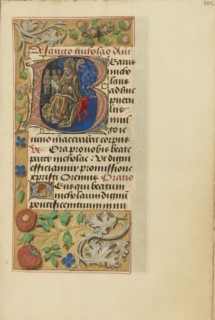 Initial B: Saint Nicholas; Master of the Dresden Prayer Book or workshop, Flemish, active about 1480 - 1515, Bruges, Belgium
