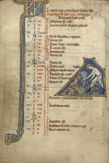Men Reaping; Bruges, possibly, Belgium; mid-1200s; Tempera colors, gold leaf, and ink on parchment; Leaf: 23.5 x 16.5 cm