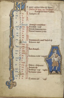 A Man Sowing; Bruges, possibly, Belgium; mid-1200s; Tempera colors, gold leaf, and ink on parchment; Leaf: 23.5 x 16.5 cm