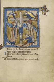Initial S: The Deposition; Bruges, possibly, Belgium; mid-1200s; Tempera colors, gold leaf, and ink on parchment; Leaf