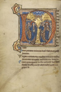 Initial D: The Ascension; Bruges, possibly, Belgium; mid-1200s; Tempera colors, gold leaf, and ink on parchment; Leaf