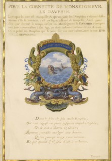 Escutcheon with a Sea Monster; Jacques Bailly, French, 1634 - 1679, Paris, France; about 1663 - 1668; Gouache, gold, and ink