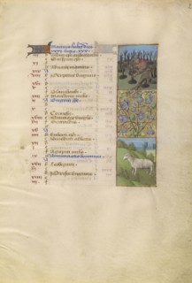 A Man Planting; Zodiacal Sign of Aries; Tours, France; about 1480 - 1485; Tempera colors, gold, and ink on parchment; Leaf
