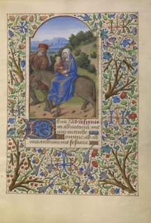 The Flight into Egypt; Jean Bourdichon, French, 1457 - 1521, Tours, France; about 1480 - 1485; Tempera colors, gold, and ink