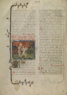 The Creation of Eve; Master of Jean de Mandeville, French, active 1350 - 1370, Paris, France; about 1360 - 1370; Tempera colors