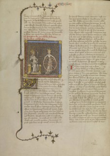 Solomon with a Crowned Female Figure Holding a Wheel Illustrating the Turning of the Seasons; Master of Jean de Mandeville