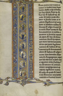 Initial I: Scenes of the Creation of the World and the Crucifixion; Lille, probably, France; about 1270; Tempera colors, black