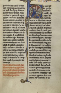 Initial H: Moses Speaking to the Israelites; Lille, probably, France; about 1270; Tempera colors, black ink, and gold leaf