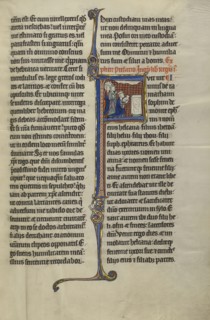 Initial F: The Sacrifice of Elkanah; Lille, probably, France; about 1270; Tempera colors, black ink, and gold leaf on parchment