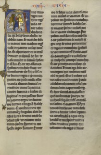 Initial A: Daniel in the Lions' Den; Lille, probably, France; about 1270; Tempera colors, black ink, and gold leaf on parchment