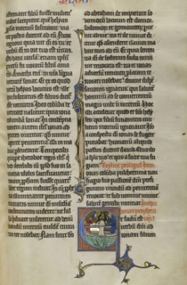 Initial E: Jonah Cast into the Sea; Lille, probably, France; about 1270; Tempera colors, black ink, and gold leaf on parchment