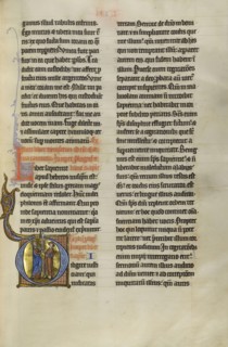 Initial D: Solomon Giving a Sword to a Young Man; Lille, probably, France; about 1270; Tempera colors, black ink, and gold leaf