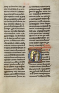 Initial O: A Prophet Instructing a Woman with a Mirror; Lille, probably, France; about 1270; Tempera colors, black ink