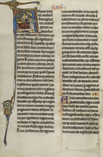 Initial A: Judith Beheading Holofernes; Lille, probably, France; about 1270; Tempera colors, black ink, and gold leaf