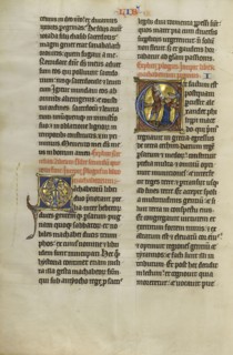 Initial E: Mattathias Killing Jews; Lille, probably, France; about 1270; Tempera colors, black ink, and gold leaf on parchment