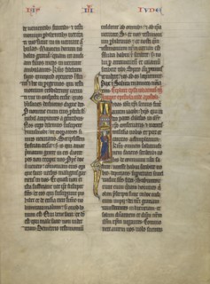 Initial J: Saint Jude with a Book; Lille, France; about 1260 - 1270; Tempera, gold leaf, and pen and black ink on parchment