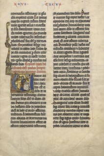 Initial V: Moses Sacrificing a Lamb; Lille, France; about 1260 - 1270; Tempera colors, gold leaf, and red ink on parchment; Leaf