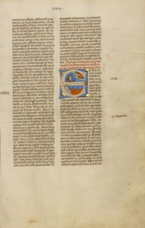 Initial E: The Death of Moses; Bologna, Emilia-Romagna, Italy; about 1280 - 1290; Tempera colors, gold leaf, and ink