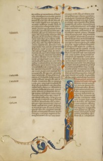 Initial I: Elimelech and his Wife Naomi Moving to the Land of Moab; Bologna, Emilia-Romagna, Italy; about 1280 - 1290; Tempera