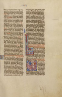 Initial E: Baruch; Bologna, Emilia-Romagna, Italy; about 1280 - 1290; Tempera colors, gold leaf, and ink on parchment; Leaf