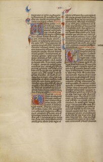 Initial V: Amos with His Herd; Bologna, Emilia-Romagna, Italy; about 1280 - 1290; Tempera colors, gold leaf, and ink