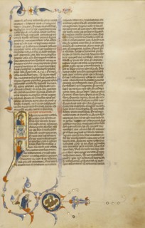 Initial I: Christ and Saint John the Evangelist; Bologna, Emilia-Romagna, Italy; about 1280 - 1290; Tempera colors, gold leaf