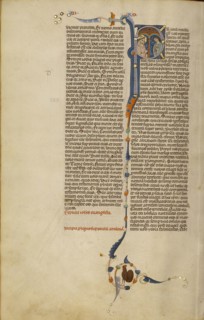Initial P: A Monk and a Lay Person in Conversation; Bologna, Emilia-Romagna, Italy; about 1280 - 1290; Tempera colors, gold leaf
