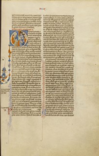 Initial M: Saint Paul Speaking to the Jews; Bologna, Emilia-Romagna, Italy; about 1280 - 1290; Tempera colors, gold leaf
