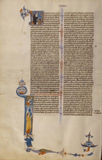 Initial I: Saint James with Christ above; Bologna, Emilia-Romagna, Italy; about 1280 - 1290; Tempera colors, gold leaf, and ink