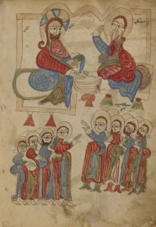 Christ Washing the Apostles' Feet; Lake Van, Turkey; 1386; Black ink and watercolors on paper bound between wood boards