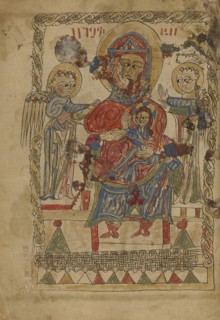 The Virgin and Child Enthroned; Lake Van, Turkey; 1386; Black ink and watercolors on paper bound between wood boards