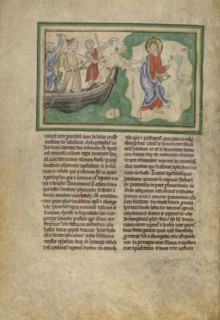 The Arrival of Saint John on Patmos; London, probably, England; about 1255 - 1260; Tempera colors, gold leaf, colored washes