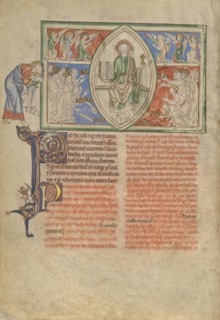 The Twenty-Four Elders Pay Homage to the Throne of God; London, probably, England; about 1255 - 1260; Tempera colors, gold leaf