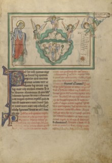 Angels Holding the Four Winds and an Angel Signifying Christ; London, probably, England; about 1255 - 1260; Tempera colors