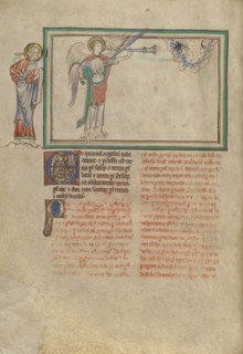 The Fourth Trumpet: The Darkening of a Third of the Celestial Bodies; London, probably, England; about 1255 - 1260; Tempera