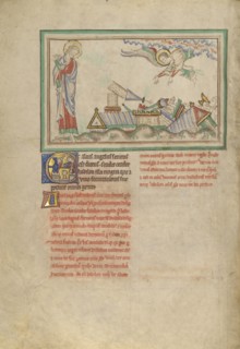 The Second Angel and Babylon Destroyed; London, probably, England; about 1255 - 1260; Tempera colors, gold leaf, colored washes