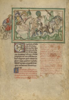 The Defeat of the Beast; London, probably, England; about 1255 - 1260; Tempera colors, gold leaf, colored washes, pen and ink