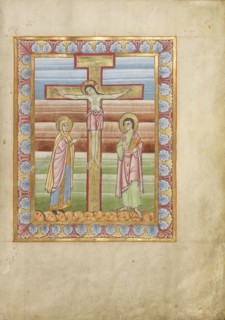 The Crucifixion; Mainz, Germany; about 1025 - 1050; Tempera colors and gold on parchment; Ms. Ludwig V 2, fol. 19