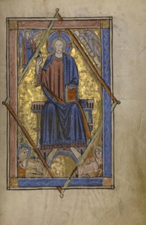 Christ in Majesty; Lyon, France; begun after 1234 - completed before 1262; Tempera colors and gold leaf on parchment; Leaf