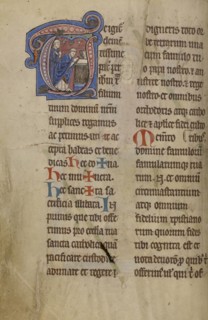 Initial T: A Priest Celebrating Mass; Lyon, France; begun after 1234 - completed before 1262; Tempera colors and gold leaf