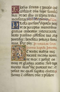 Initial D: A Dancing Putto; Fra Vincentius a Fundis, Italian, active about 1560s, Nola, Campania, Italy; 1567; Tempera and gold