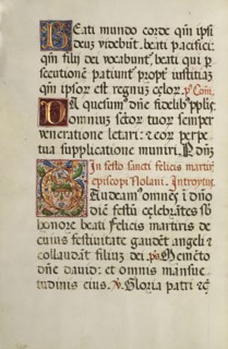 Initial G: Two Dancing Putti; Fra Vincentius a Fundis, Italian, active about 1560s, Nola, Campania, Italy; 1567; Tempera