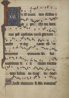 Initial H: Saint Martin Dividing His Cloak; Northeastern France, France; about 1260 - 1270; Tempera colors, gold leaf, silver