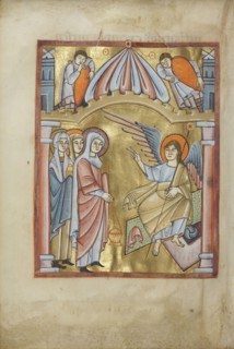 The Women at the Tomb; Regensburg, Bavaria, Germany; about 1030 - 1040; Tempera colors, gold leaf, and ink on parchment; Leaf