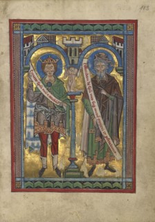 David and Joel; Würzburg, Germany; about 1240 - 1250; Tempera colors, gold leaf, and silver leaf on parchment; Leaf