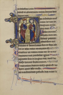 Initial D: David and Christ; Paris, France; about 1250 - 1260; Tempera colors, gold leaf, and ink on parchment; Leaf