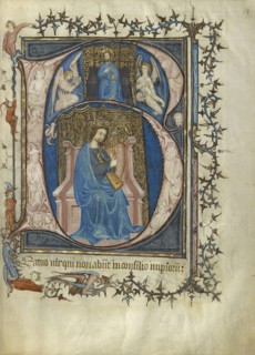 Initial B: David Playing the Harp; Paris, France; about 1390; Tempera colors, gold leaf, and ink on parchment; Leaf